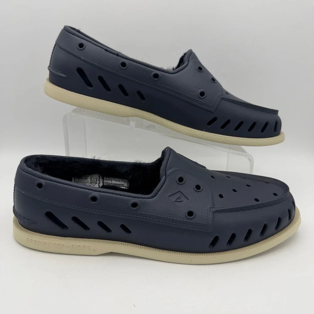 Sperry Top-Sider Float Navy Blue Faux Fur Lined Boat Shoes Mens 12 STS23886